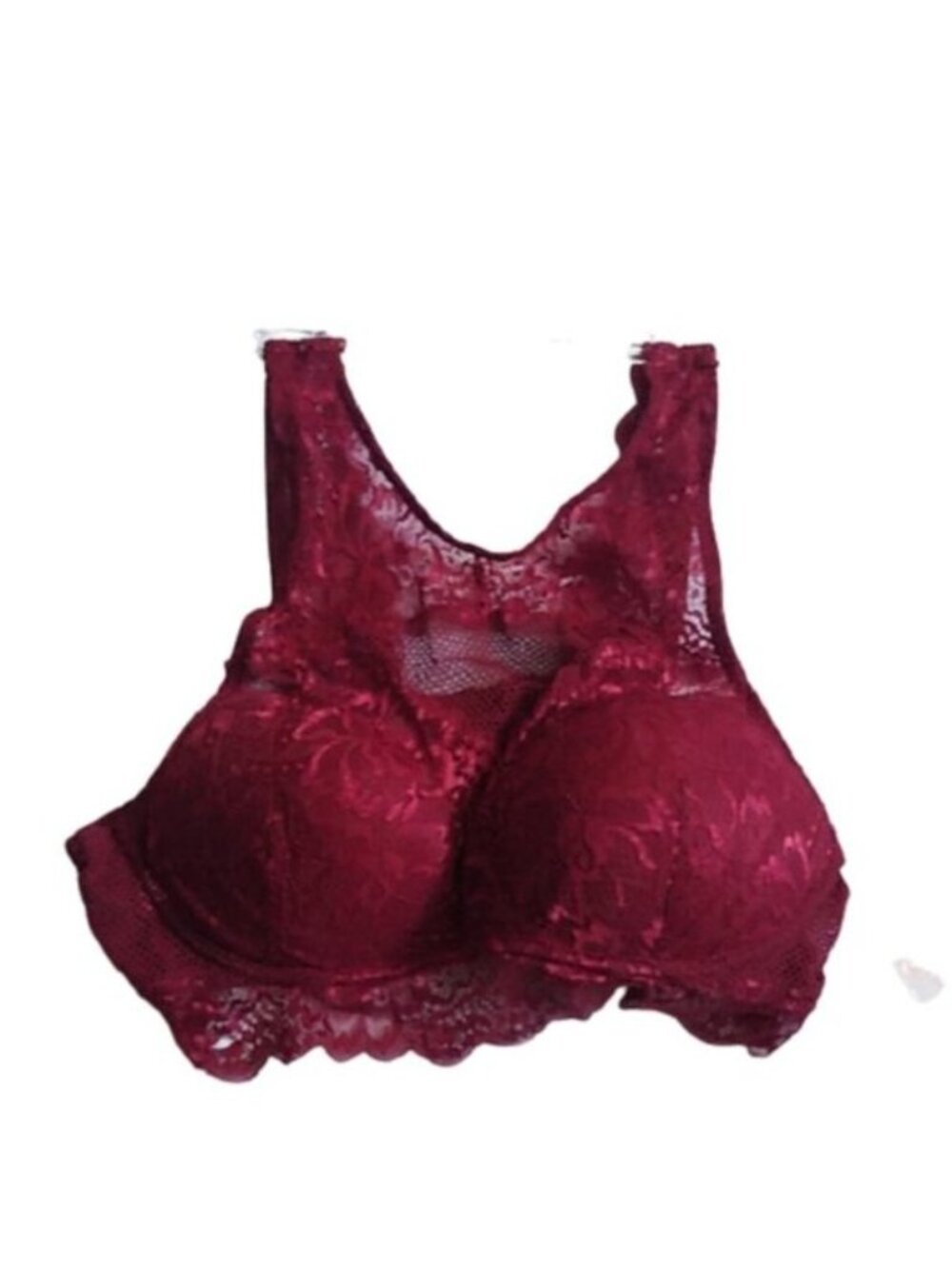 Candie's Long Lace Padded Bra, Burgundy, Size Large